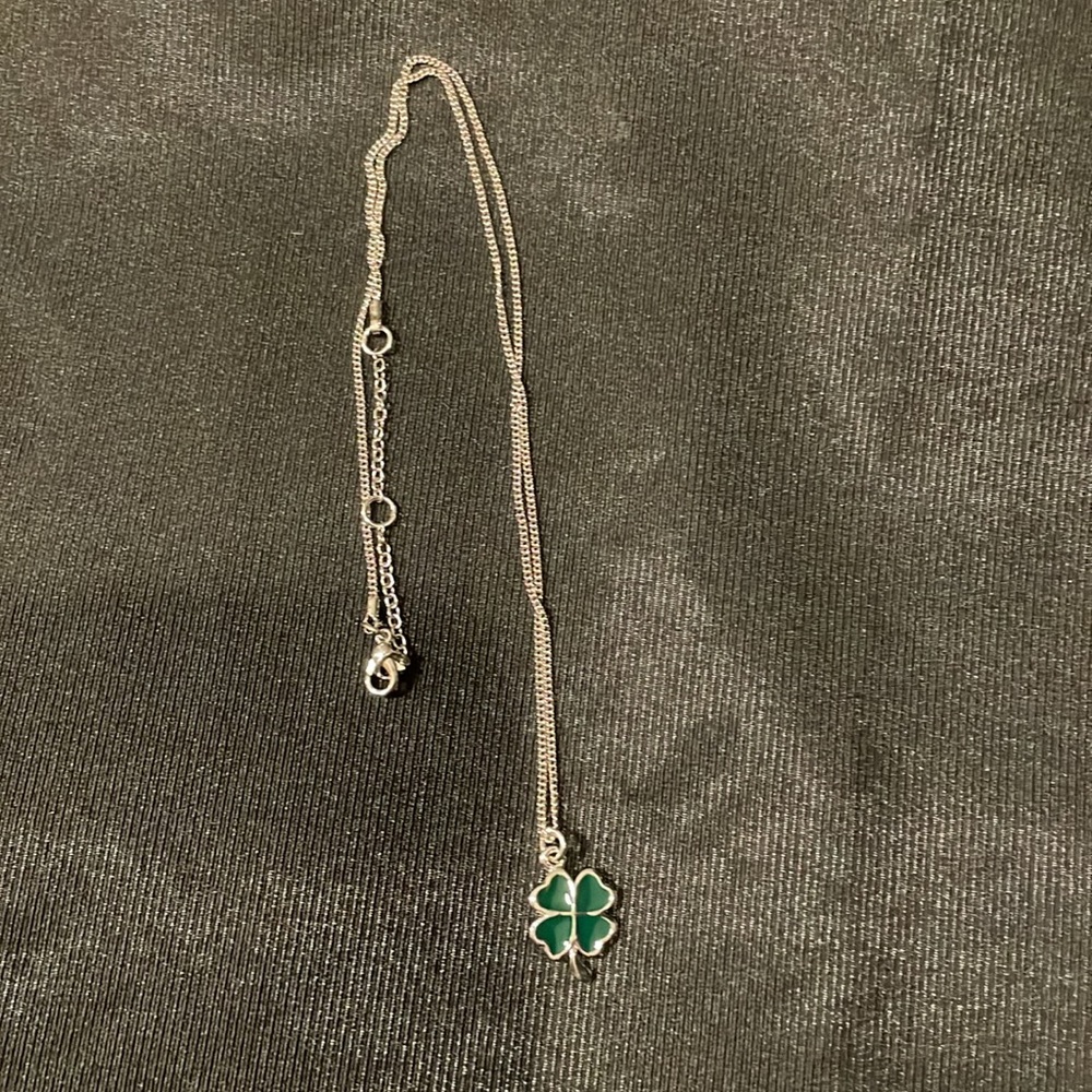 NWT Shamrock good luck charm on silver necklace 16”-18” long